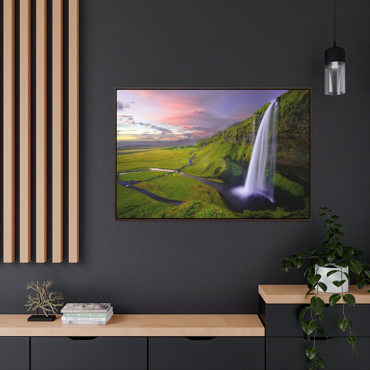 Waterfall Green Fields Canvas Print
