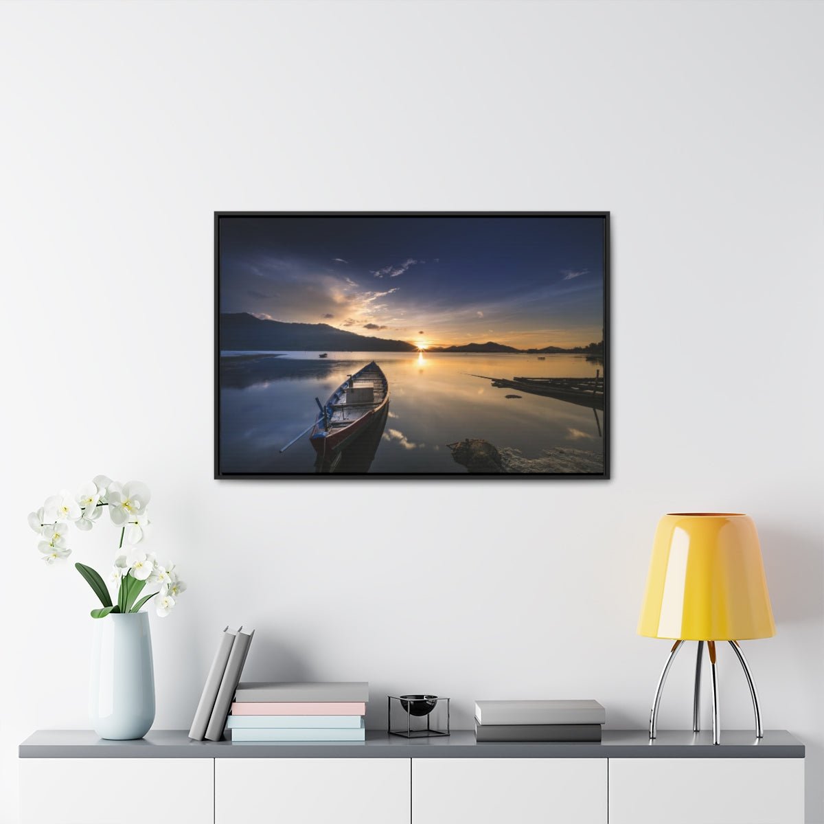 Sunset Boat Scenery Canvas Print