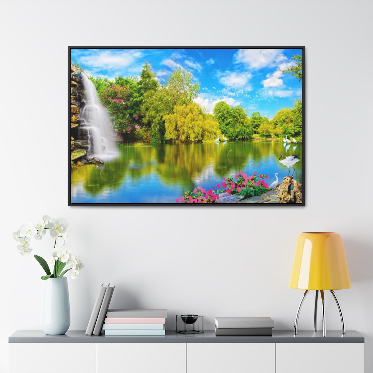 Waterfall with Birds Canvas Print