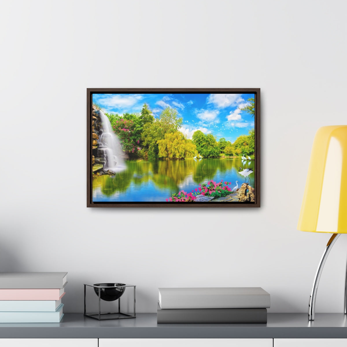 Waterfall with Birds Canvas Print